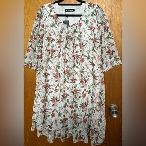 NWT Allegra K Green and Pink Casual Dress with Floral Print